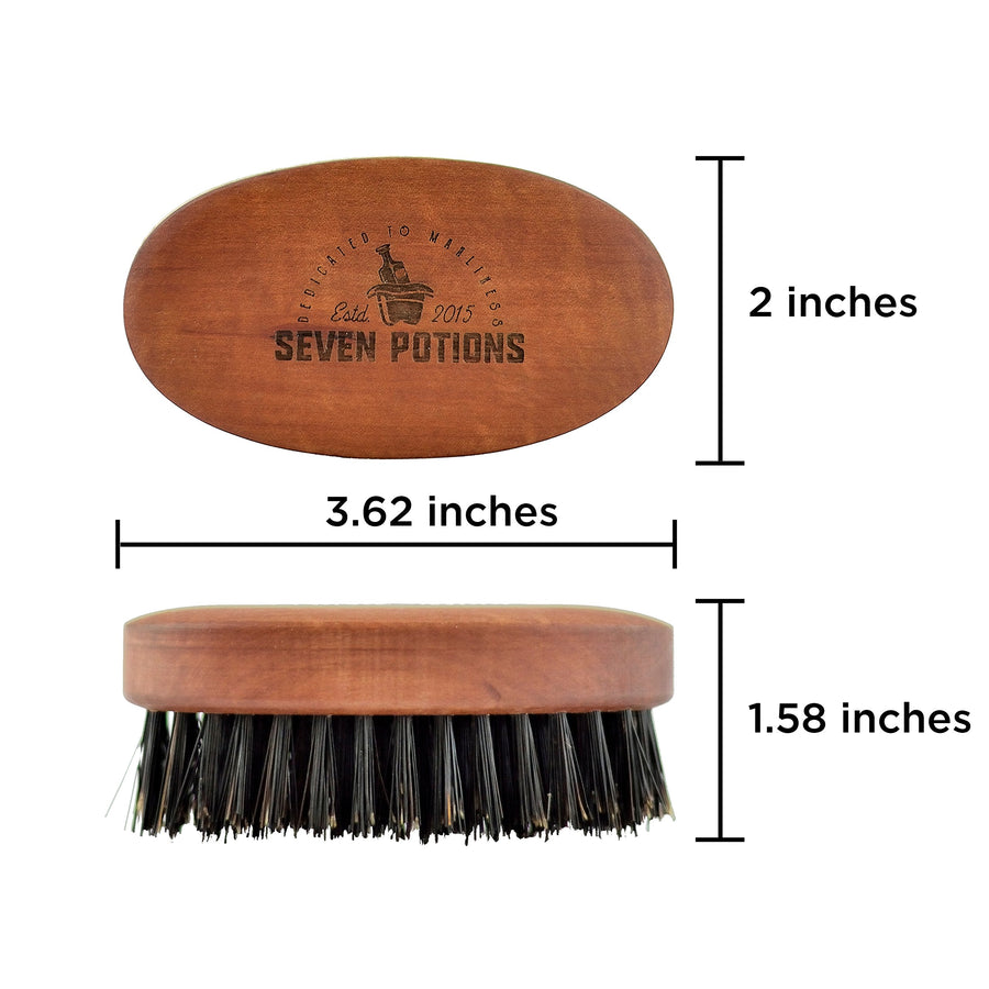 Seven Potions Firm Beard Brush - 100% Boar Bristles & Pear Wood.